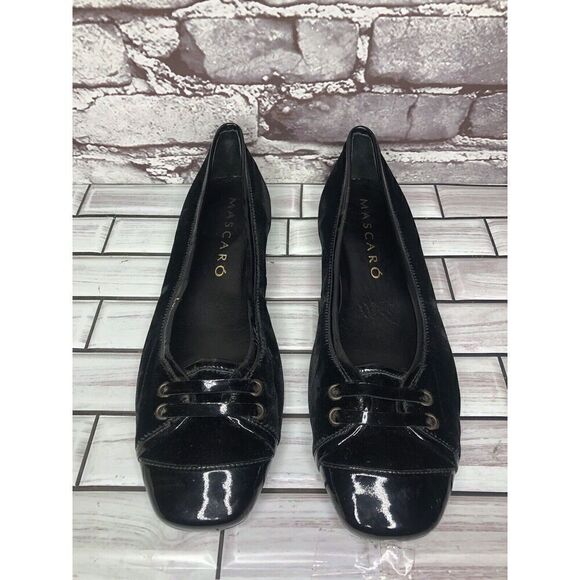 Mascaro Black Suede Patent Square Toe Ballet Flats Shoes Women’s Sz 38.5EU/8M US - Picture 12 of 16